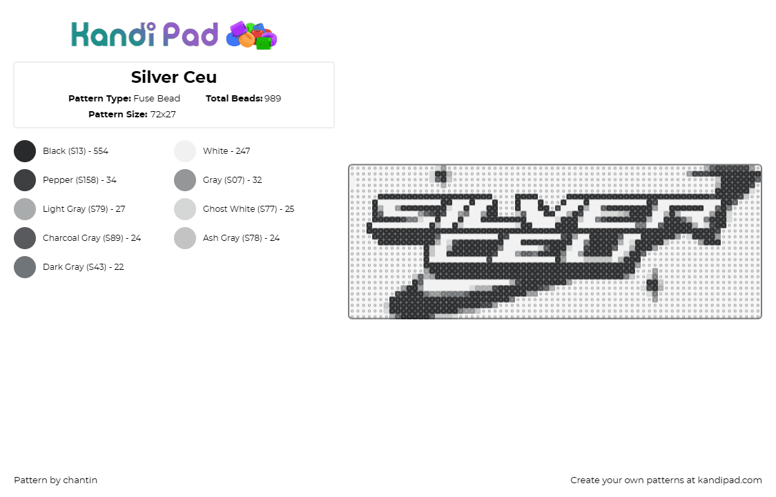 Silver Ceu - Fuse Bead Pattern by chantin on Kandi Pad - silver ceu,logo,comet,dj,edm,music,dubstep,black,white