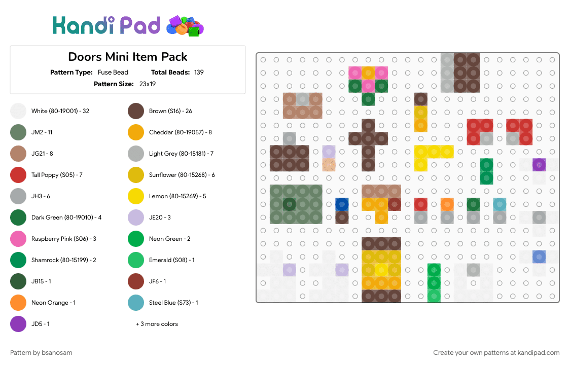 Doors Mini Item Pack - Fuse Bead Pattern by bsanosam on Kandi Pad - colorful, curious light, doors, doorsroblox, green, honcho, starlight, thearchives, white, yellow