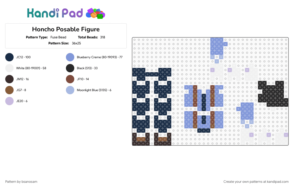 Honcho Posable Figure - Fuse Bead Pattern by bsanosam on Kandi Pad - curious light, doors, doorsroblox, honcho, light blue, purple, starlight, thearchives