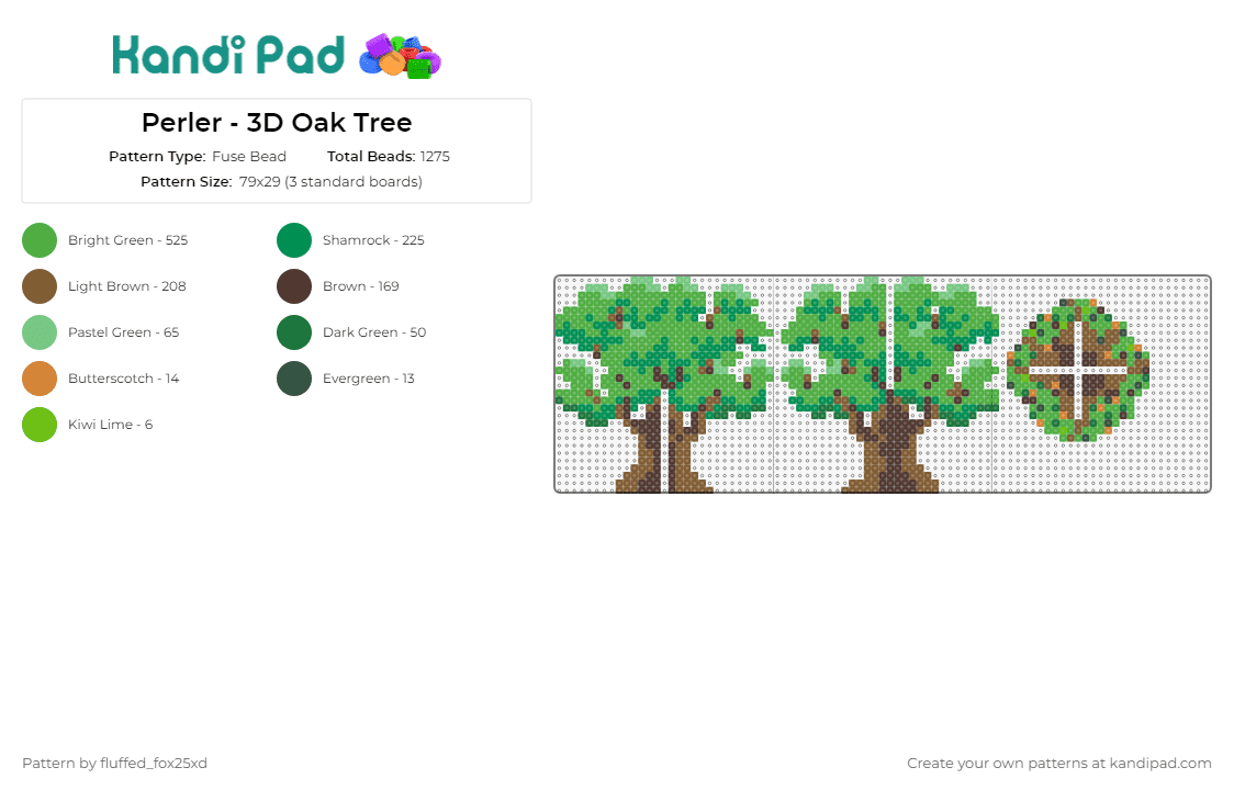 Perler - 3D Oak Tree - Fuse Bead Pattern by fluffed_fox25xd on Kandi Pad - tree,oak,3d,nature,brown,green