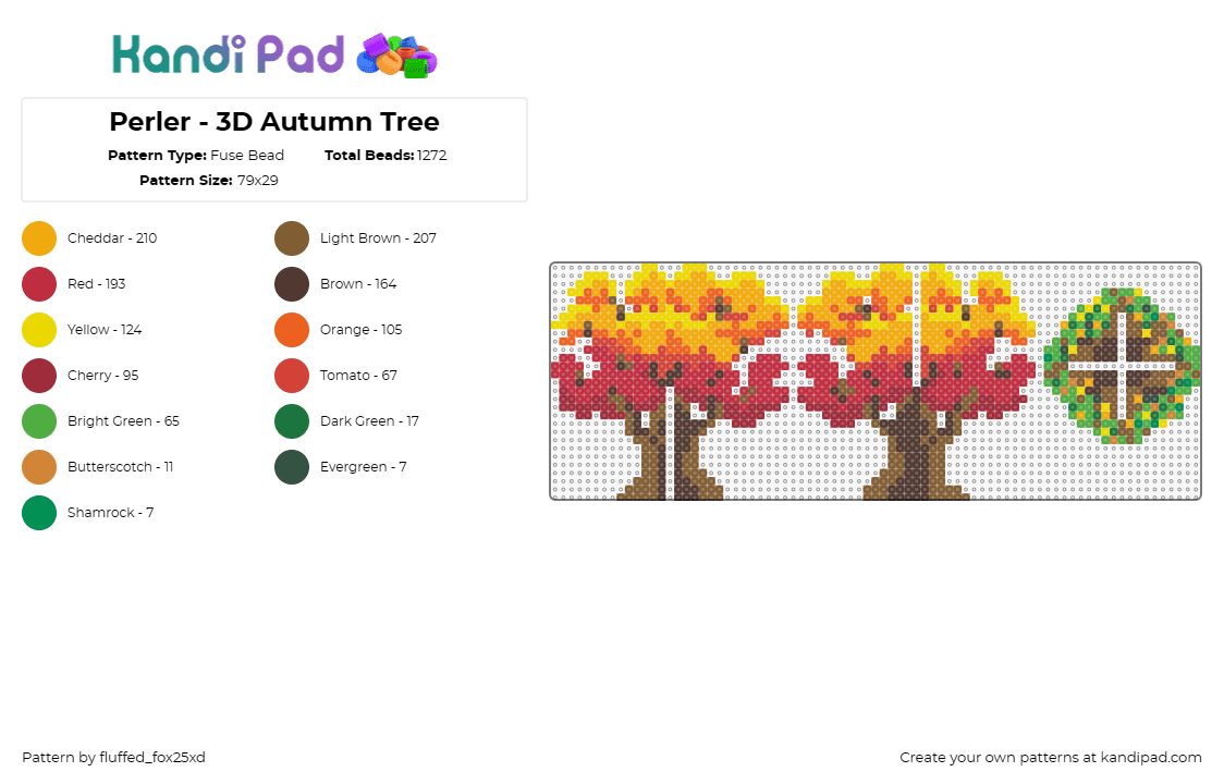 Perler - 3D Autumn Tree - Fuse Bead Pattern by fluffed_fox25xd on Kandi Pad - tree,oak,3d,autumn,fall,nature,brown,orange,red