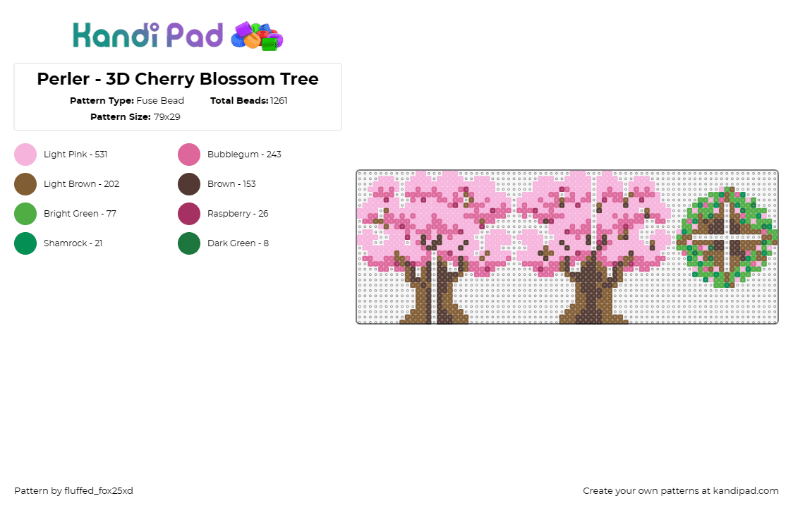 Perler - 3D Cherry Blossom Tree - Fuse Bead Pattern by fluffed_fox25xd on Kandi Pad - cherry blossom,tree,3d,nature,bloom,pink,brown