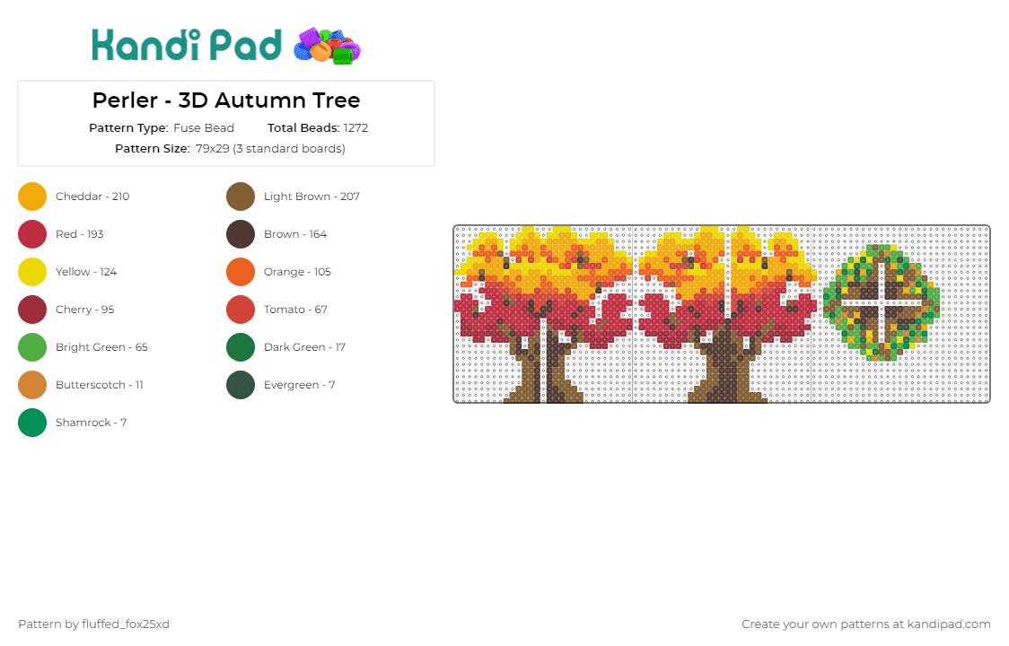 Perler - 3D Autumn Tree - Fuse Bead Pattern by fluffed_fox25xd on Kandi Pad - tree,oak,3d,autumn,fall,nature,brown,orange,red
