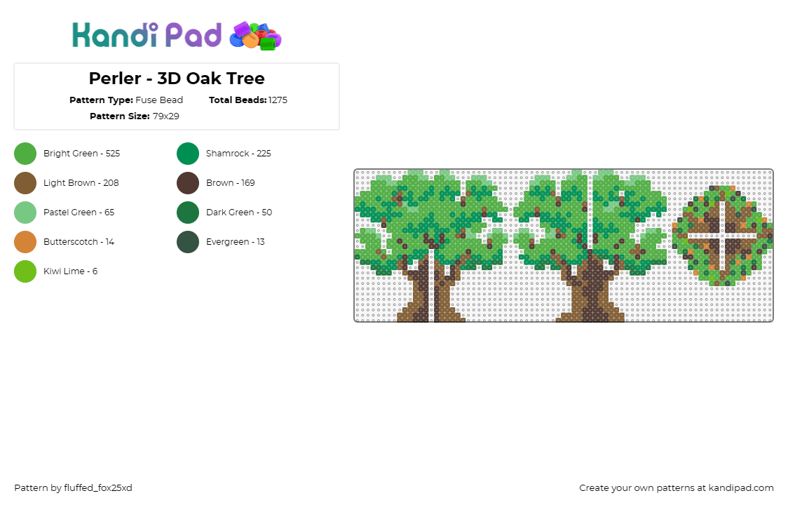 Perler - 3D Oak Tree - Fuse Bead Pattern by fluffed_fox25xd on Kandi Pad - tree,oak,3d,nature,brown,green