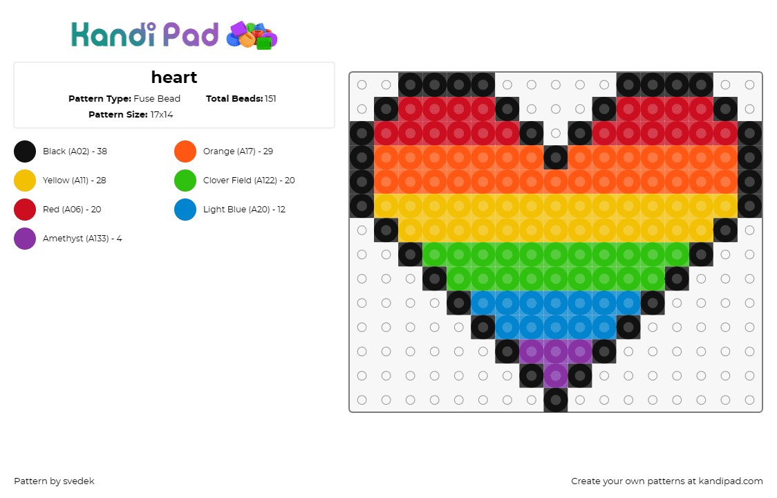 heart - Fuse Bead Pattern by svedek on Kandi Pad - heart,rainbow,love,inclusive,pride,symbol,affection,vibrant,décor,multicolor