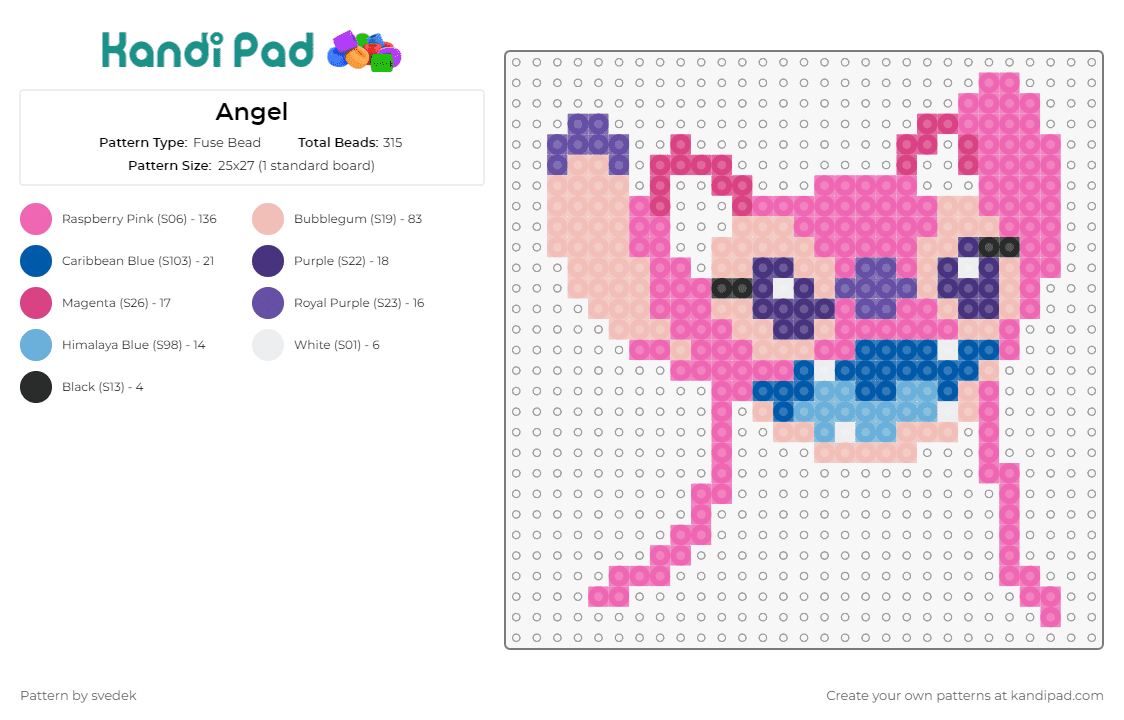 Angel - Fuse Bead Pattern by svedek on Kandi Pad - angel,lilo and stitch,animated,extraterrestrial,whimsical,charming,pink