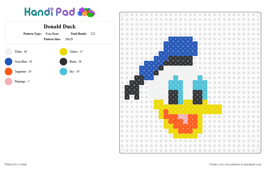 Donald Duck - Fuse Bead Pattern by svedek on Kandi Pad - donald duck,disney,yellow,blue