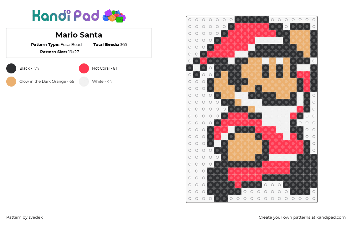 Mario Santa - Fuse Bead Pattern by svedek on Kandi Pad - mario,santa,nintendo,video game,character,christmas,costume,red,tan,white