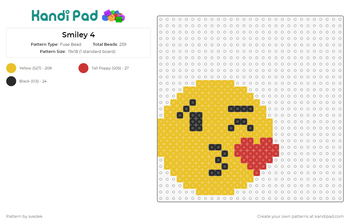 Smiley 4 - Fuse Bead Pattern by svedek on Kandi Pad - emoji,kiss,heart,love,charming,affection,expressive,smiley,yellow