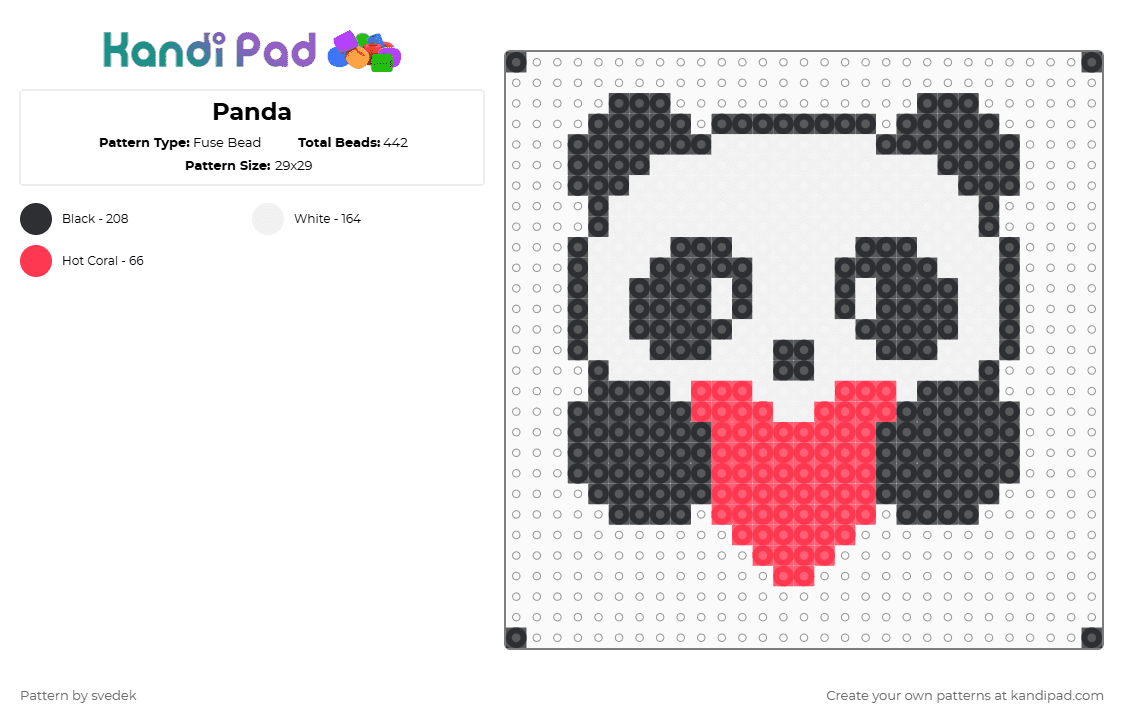 Panda - Fuse Bead Pattern by svedek on Kandi Pad - panda,heart,white,red