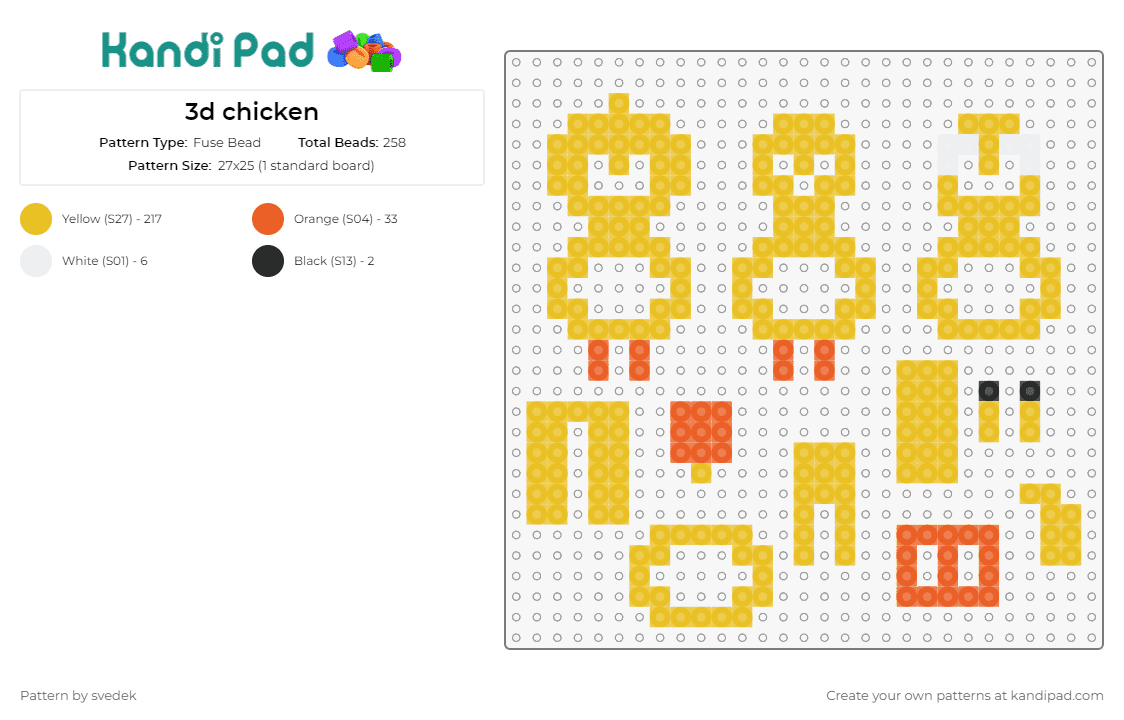 3d chicken - Fuse Bead Pattern by svedek on Kandi Pad - 3d,chicken,bird,animal,twist,fun,illusion,depth,dimensionality,quirky,creative,yellow