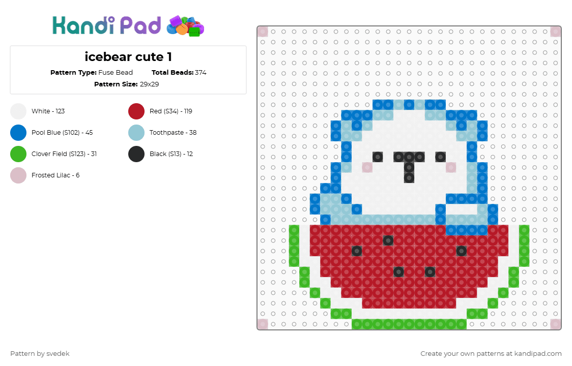 icebear cute 1 - Fuse Bead Pattern by svedek on Kandi Pad - polar bear,watermelon,cute,red,blue