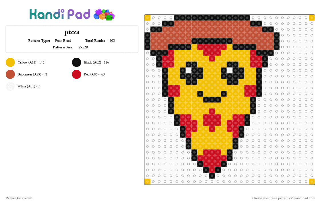pizza - Fuse Bead Pattern by svedek on Kandi Pad - pizza,food,red,yellow
