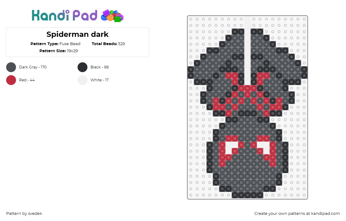 Spiderman dark - Fuse Bead Pattern by svedek on Kandi Pad - spiderman,superhero,marvel,comic,character,dark,black,red