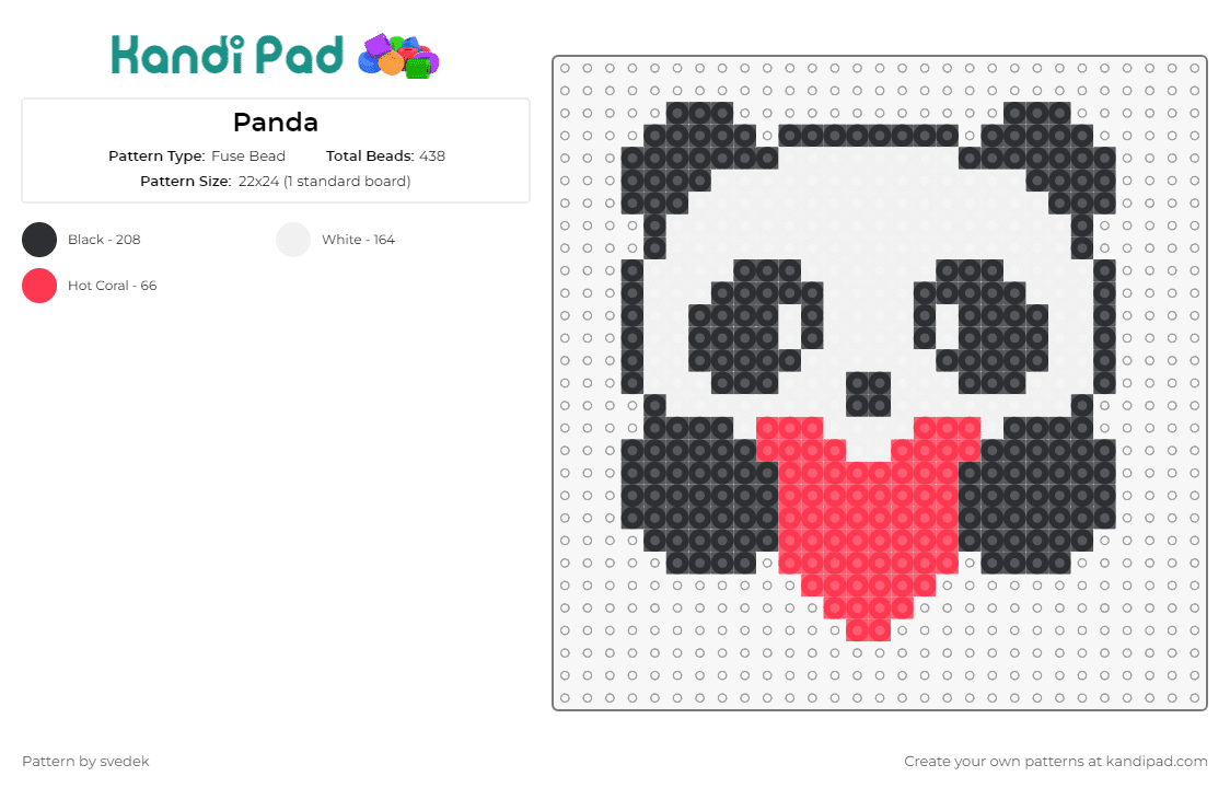 Panda - Fuse Bead Pattern by svedek on Kandi Pad - panda,heart,love,cute,animal,bear and white