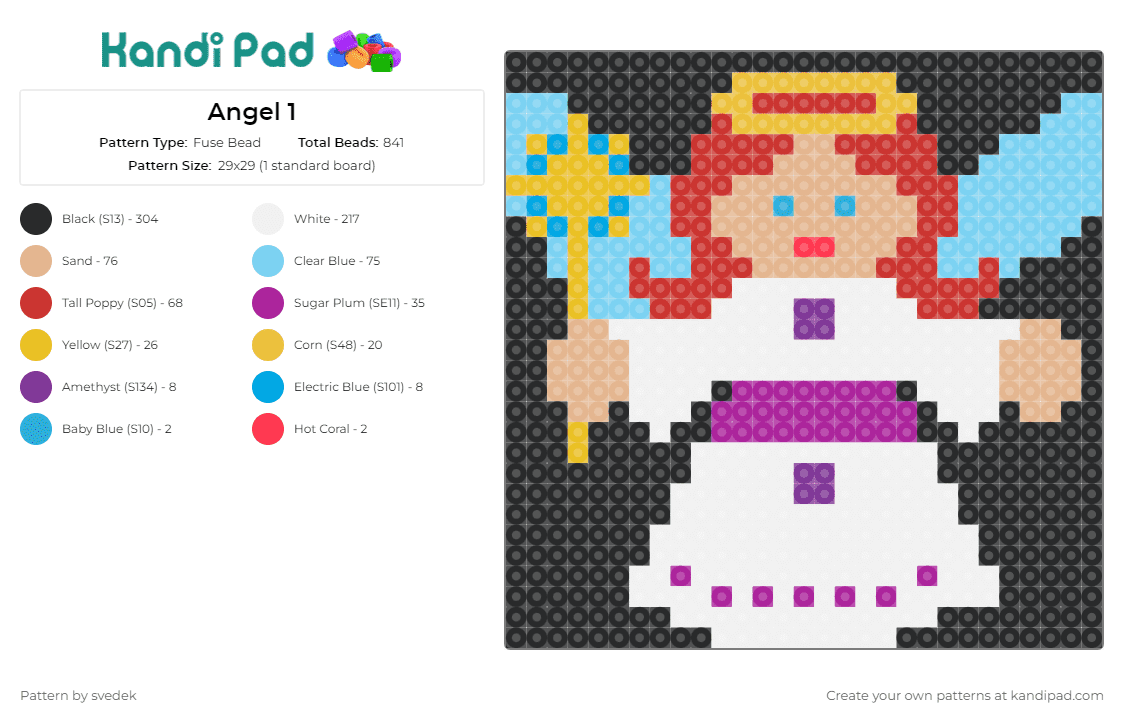 Angel 1 - Fuse Bead Pattern by svedek on Kandi Pad - angel,halo,wand,winged,religion,white,purple