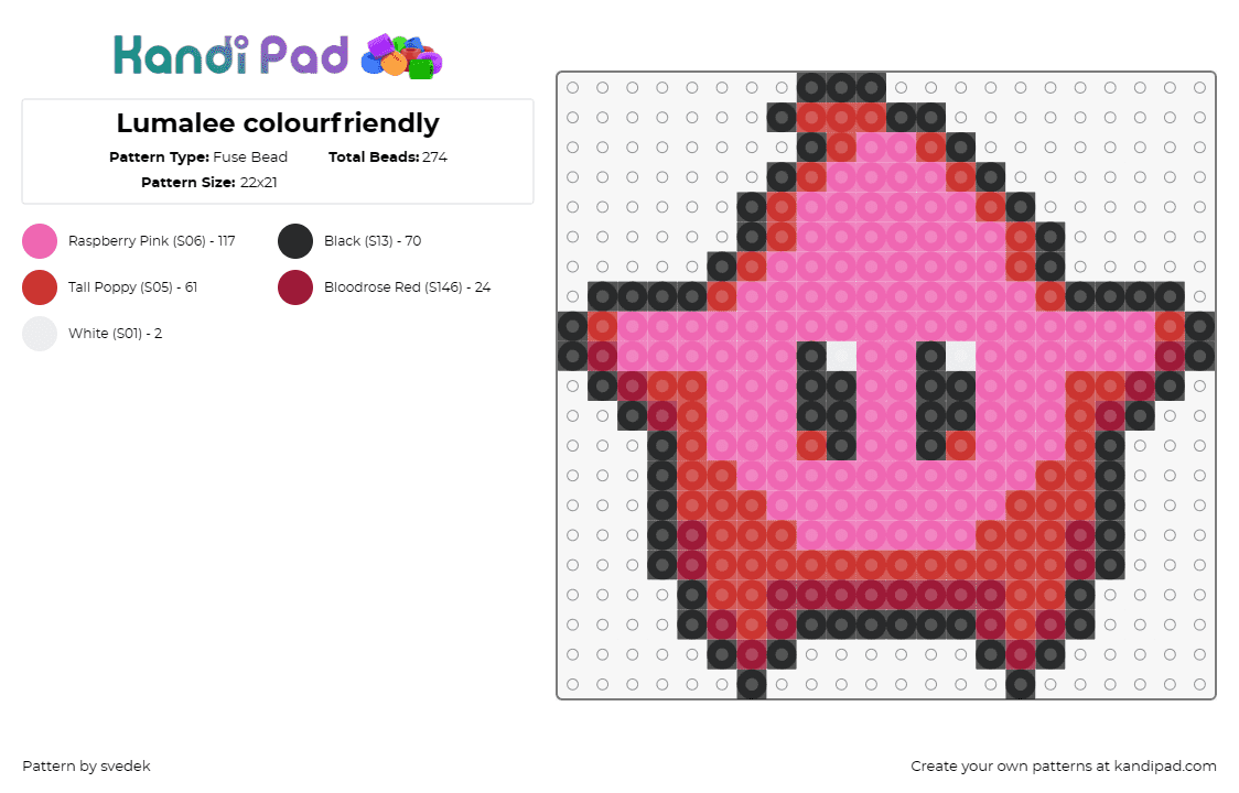 Lumalee colourfriendly - Fuse Bead Pattern by svedek on Kandi Pad - lumalee,nintendo,mario,character,whimsical,playful,gaming,cheerful,pink,red