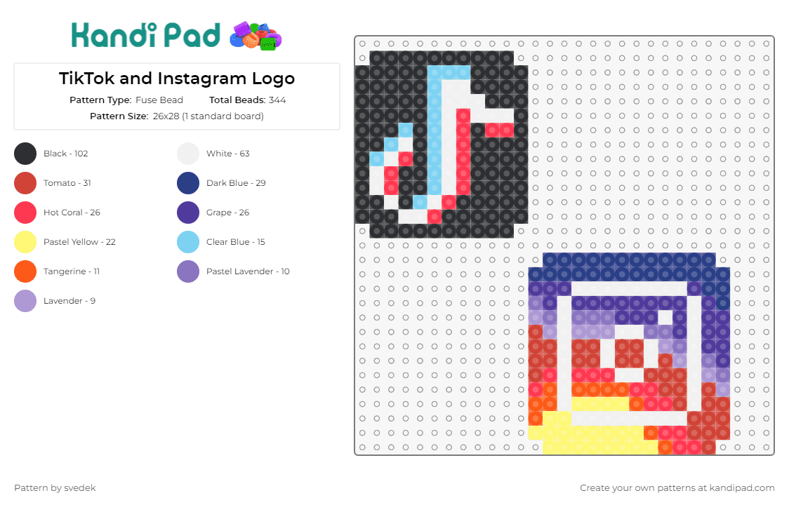 TikTok and Instagram Logo - Fuse Bead Pattern by svedek on Kandi Pad - tik tok,instagram,social media,logos