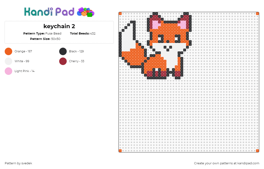 keychain 2 - Fuse Bead Pattern by svedek on Kandi Pad - fox,animal,cute,keychain,charm,orange,white