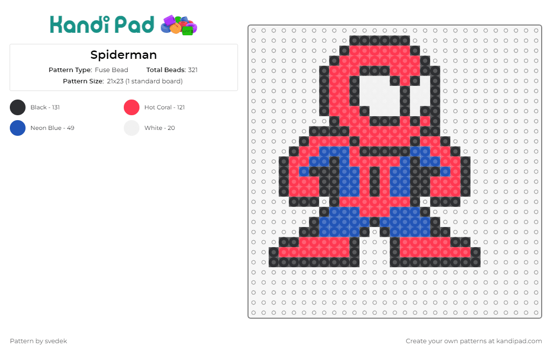 Spiderman - Fuse Bead Pattern by svedek on Kandi Pad - spiderman,super hero,comic book,marvel