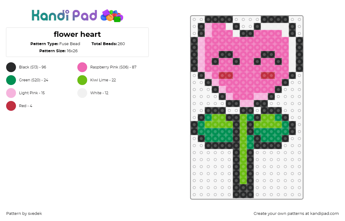 flower heart - Fuse Bead Pattern by svedek on Kandi Pad - flower,heart,kawaii,cute,face,pink,green