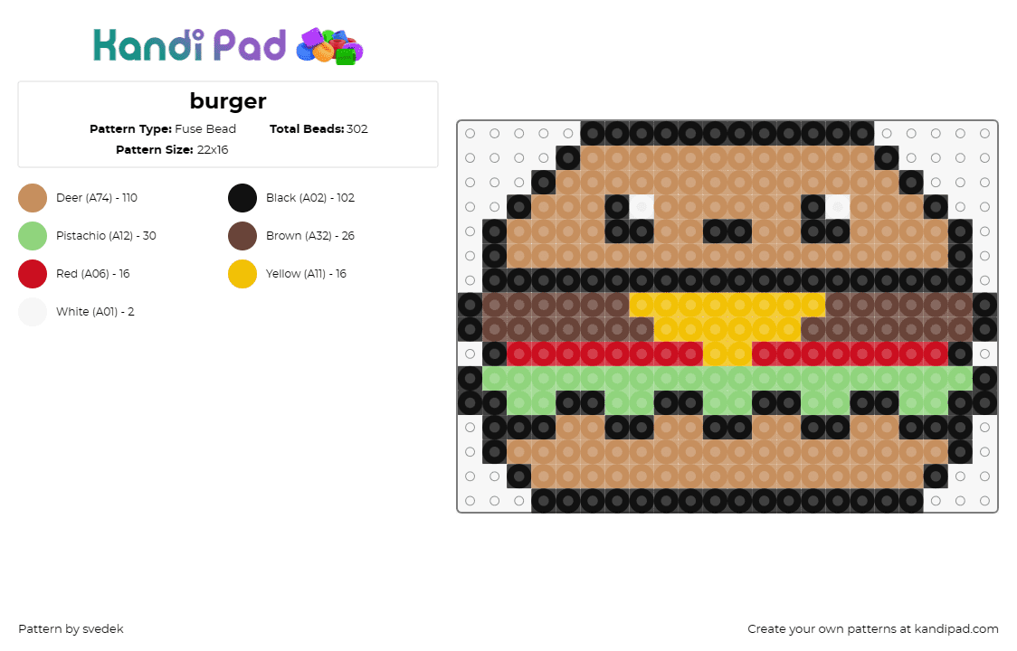 burger - Fuse Bead Pattern by svedek on Kandi Pad - hamburger,food,sandwich,cheeseburger,meal,snack