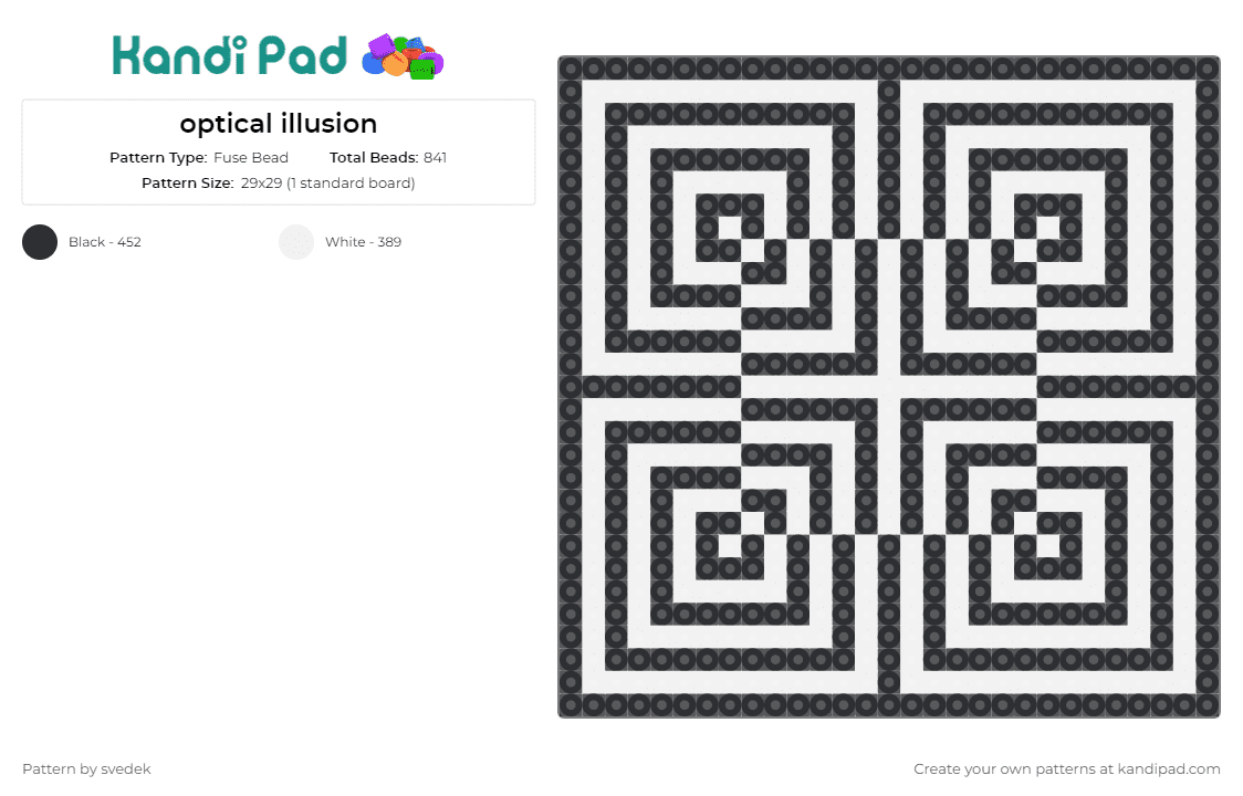 optical illusion - Fuse Bead Pattern by svedek on Kandi Pad - optional illusion,geometric and white,panel