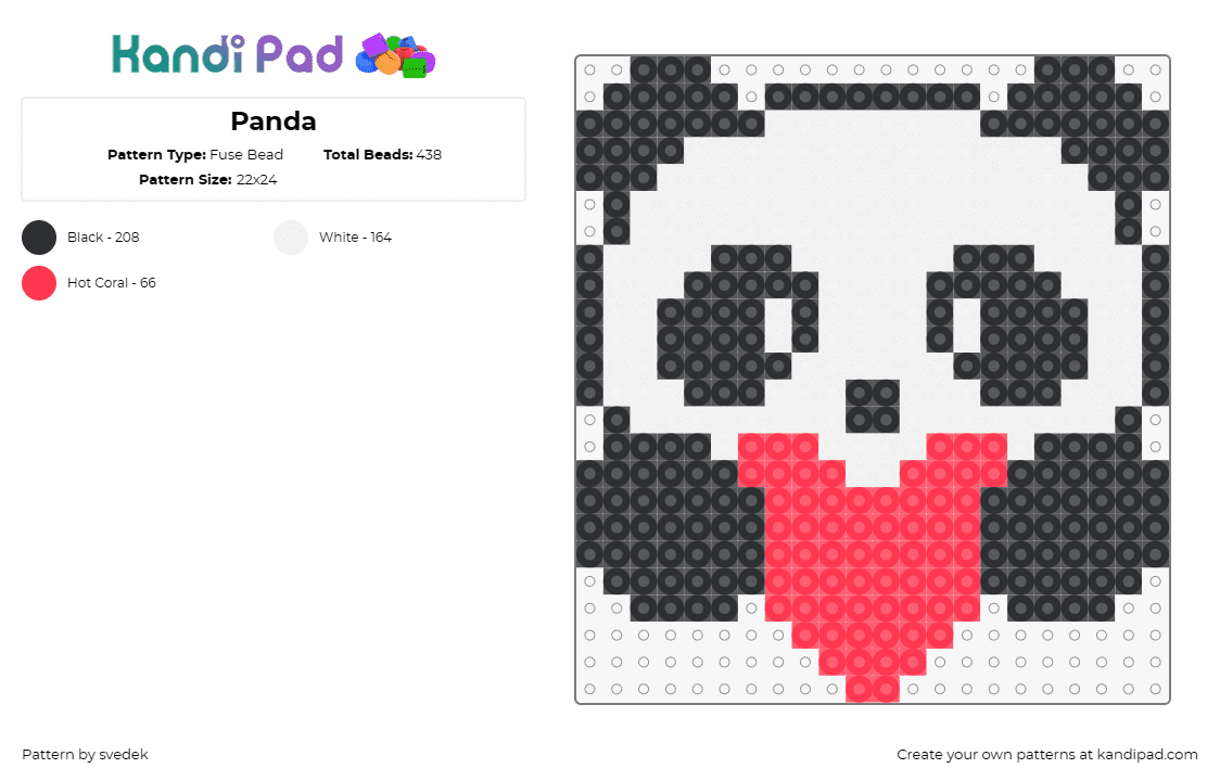 Panda - Fuse Bead Pattern by svedek on Kandi Pad - panda,heart,love,cute,animal,bear and white