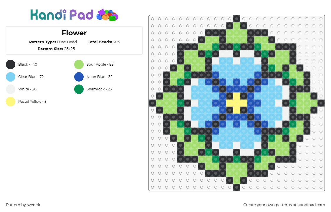 Flower - Fuse Bead Pattern by svedek on Kandi Pad - flower,bloom,plant,nature,light blue,green