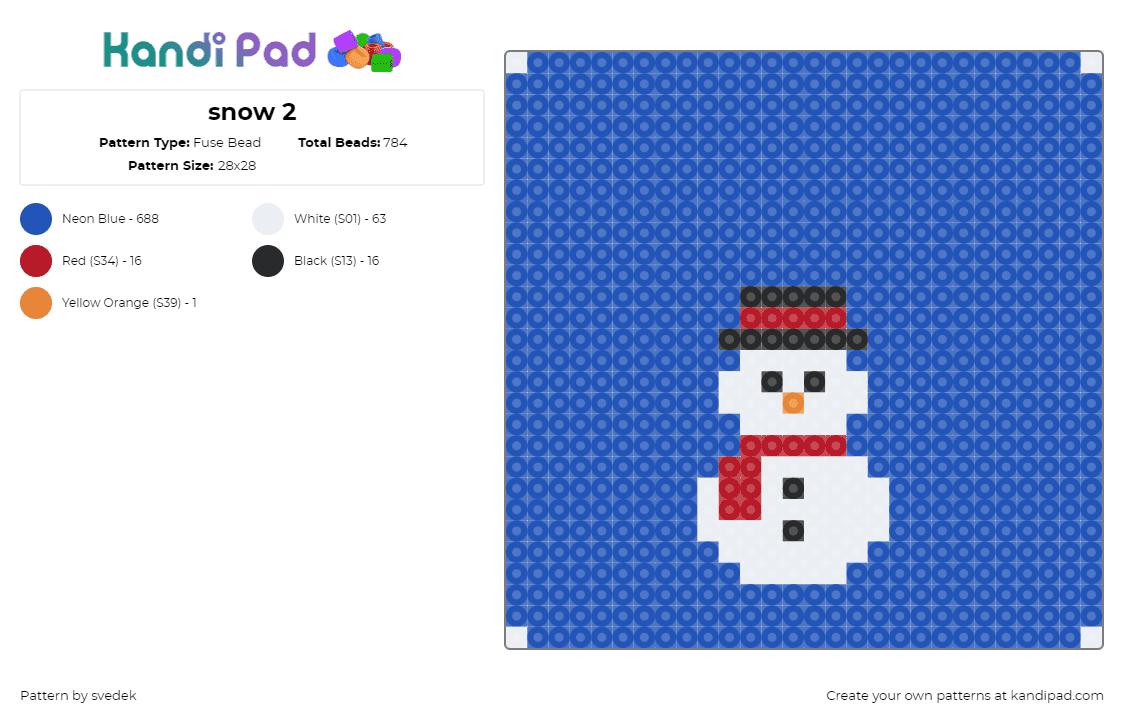 snow 2 - Fuse Bead Pattern by svedek on Kandi Pad - snowman,winter,christmas,simple,blue,white