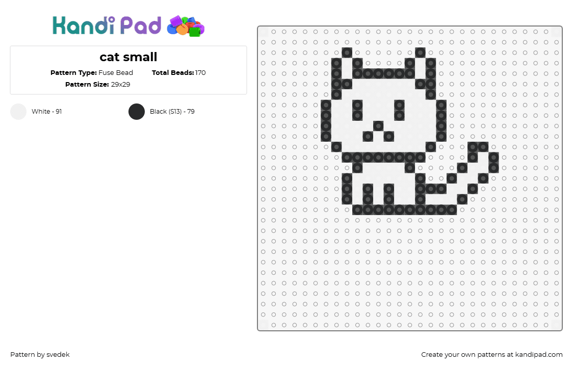 cat small - Fuse Bead Pattern by svedek on Kandi Pad - cat,animal,simple,cute,charm,white