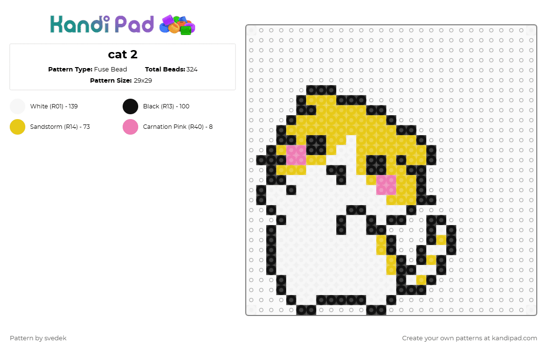 cat 2 - Fuse Bead Pattern by svedek on Kandi Pad - cat,kitten,white,yellow