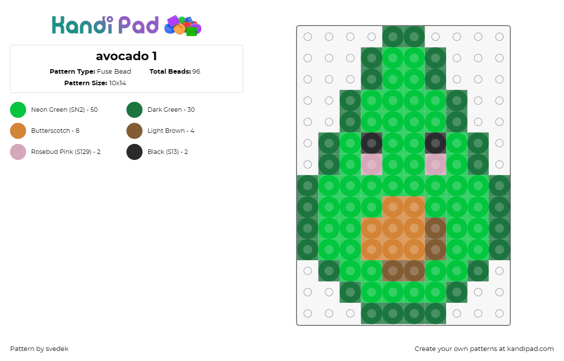 avocado 1 - Fuse Bead Pattern by svedek on Kandi Pad - avocado,food,fruit,cute,simple,green,brown