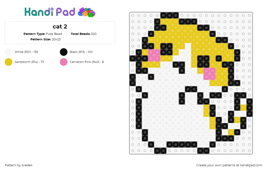 cat 2 - Fuse Bead Pattern by svedek on Kandi Pad - cat,kitten,cute,animal,pet,playful,feline,domestic,yellow,white