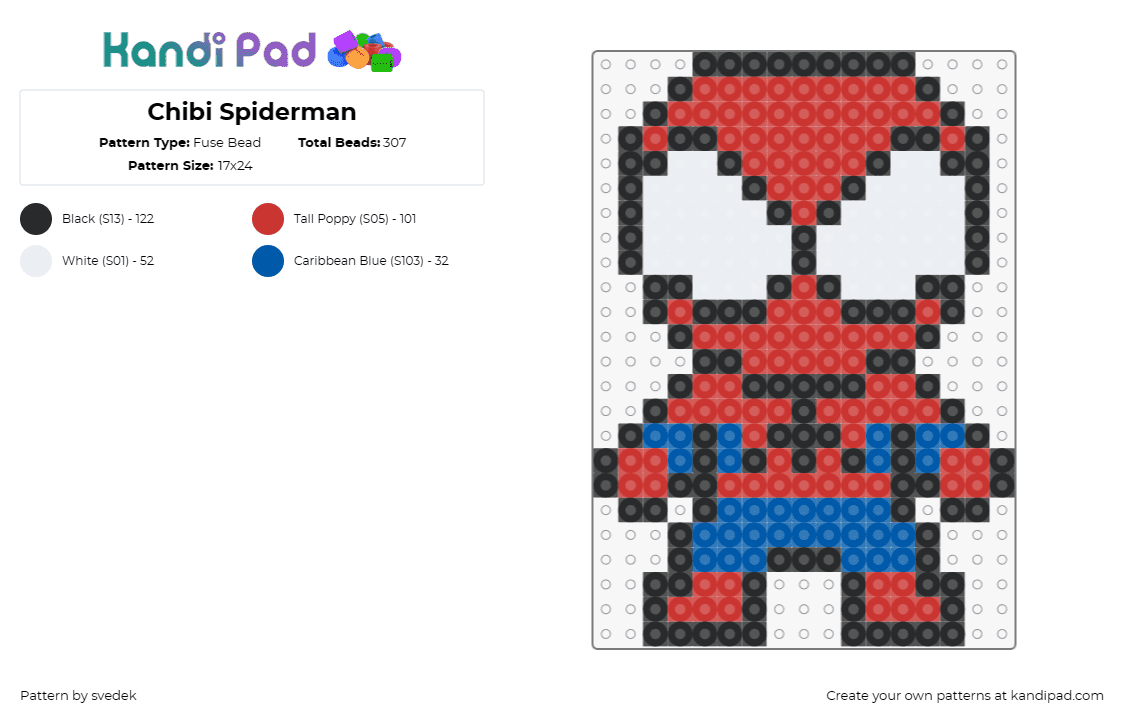 Chibi Spiderman - Fuse Bead Pattern by svedek on Kandi Pad - spiderman,superhero,marvel,chibi,comic,character,costume,red