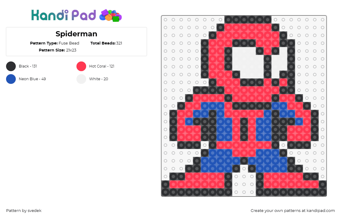 Spiderman - Fuse Bead Pattern by svedek on Kandi Pad - spiderman,marvel,superhero,comic,chibi,costume,red,blue