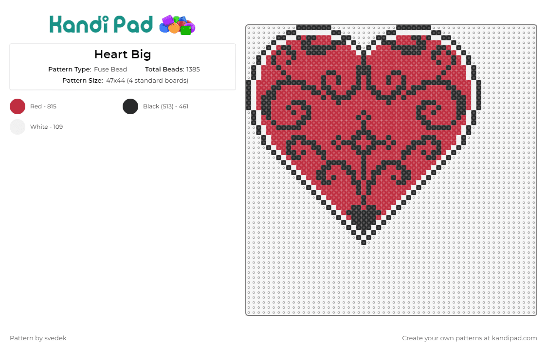 Heart Big - Fuse Bead Pattern by svedek on Kandi Pad - heart,gothic,ornate,love,classic,geometric,red,black