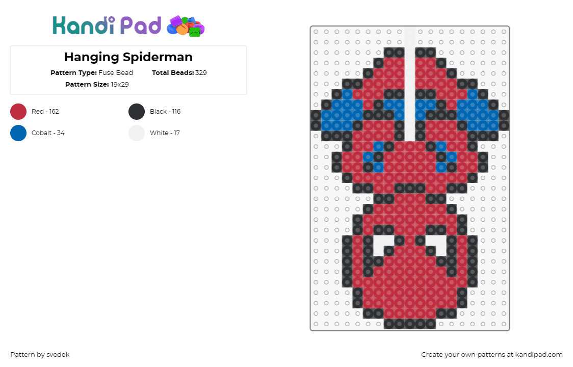 Hanging Spiderman - Fuse Bead Pattern by svedek on Kandi Pad - spiderman,marvel,superhero,character,comic,web,costume,red