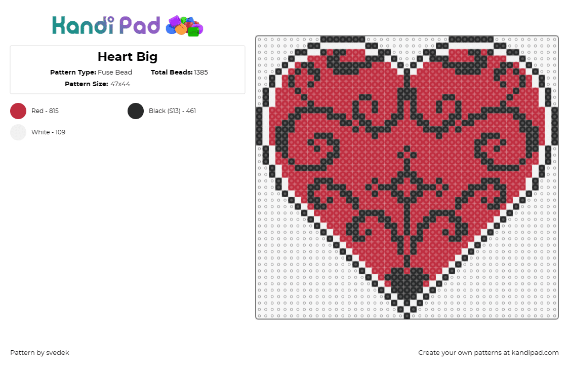 Heart Big - Fuse Bead Pattern by svedek on Kandi Pad - heart,gothic,ornate,love,classic,geometric,red,black