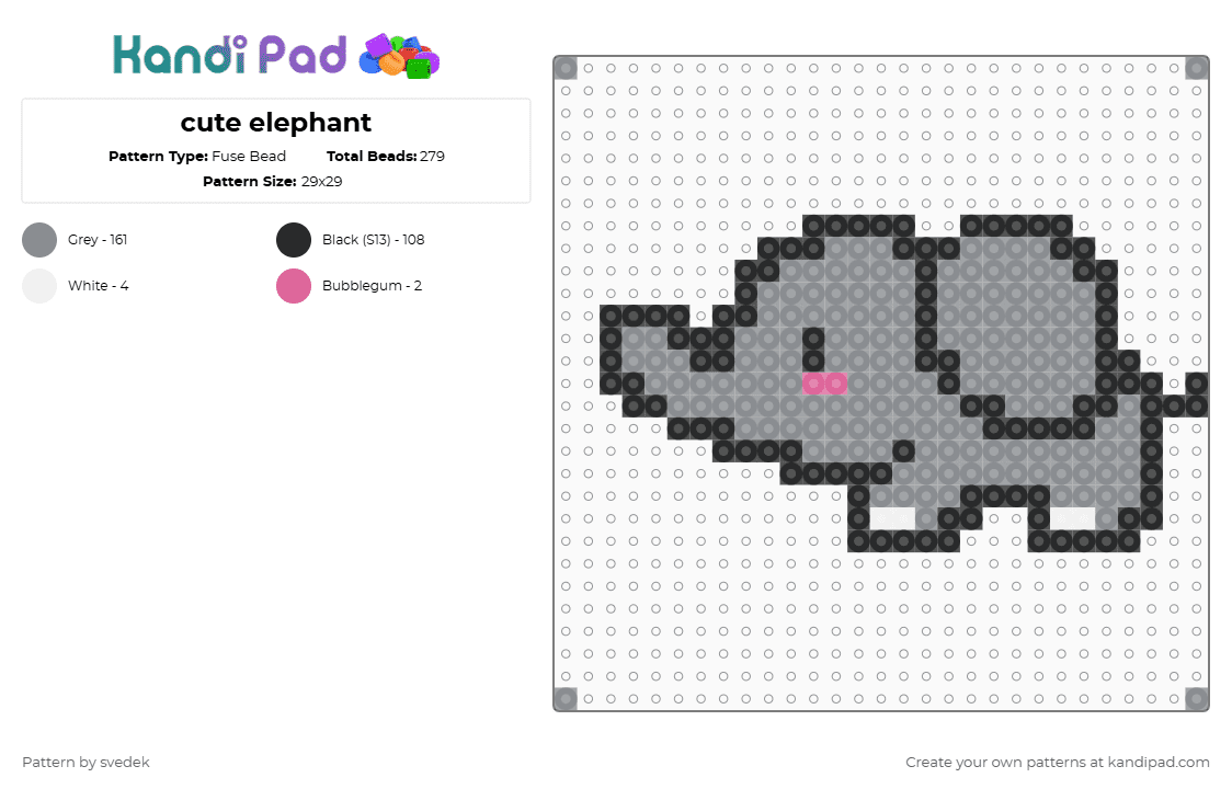 cute elephant - Fuse Bead Pattern by svedek on Kandi Pad - elephant,animal,gray