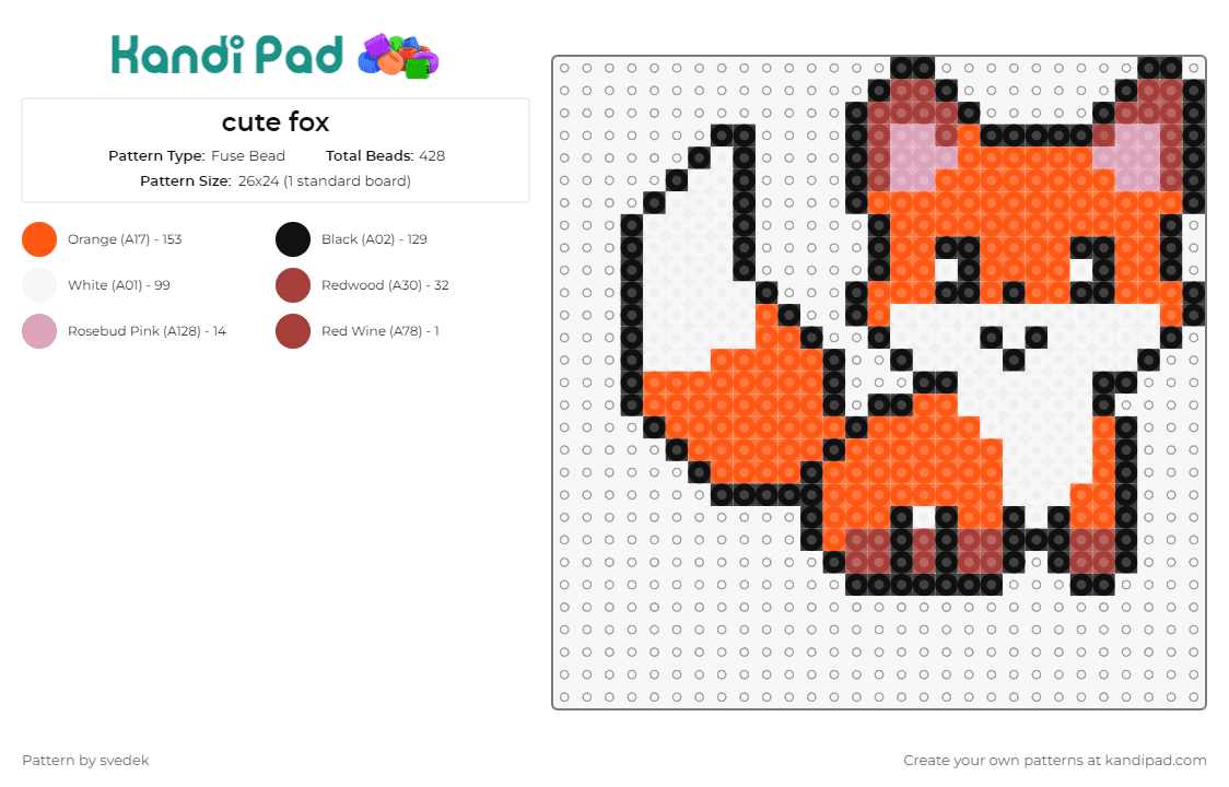 cute fox - Fuse Bead Pattern by svedek on Kandi Pad - fox,animal,cute,woodland,nature,wildlife,children's decor,playful,character,orange