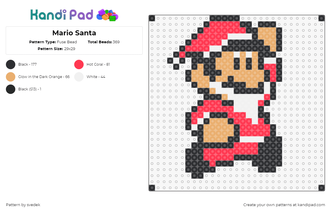 Mario Santa - Fuse Bead Pattern by svedek on Kandi Pad - mario,santa,nintendo,video game,character,christmas,costume,red,tan,white