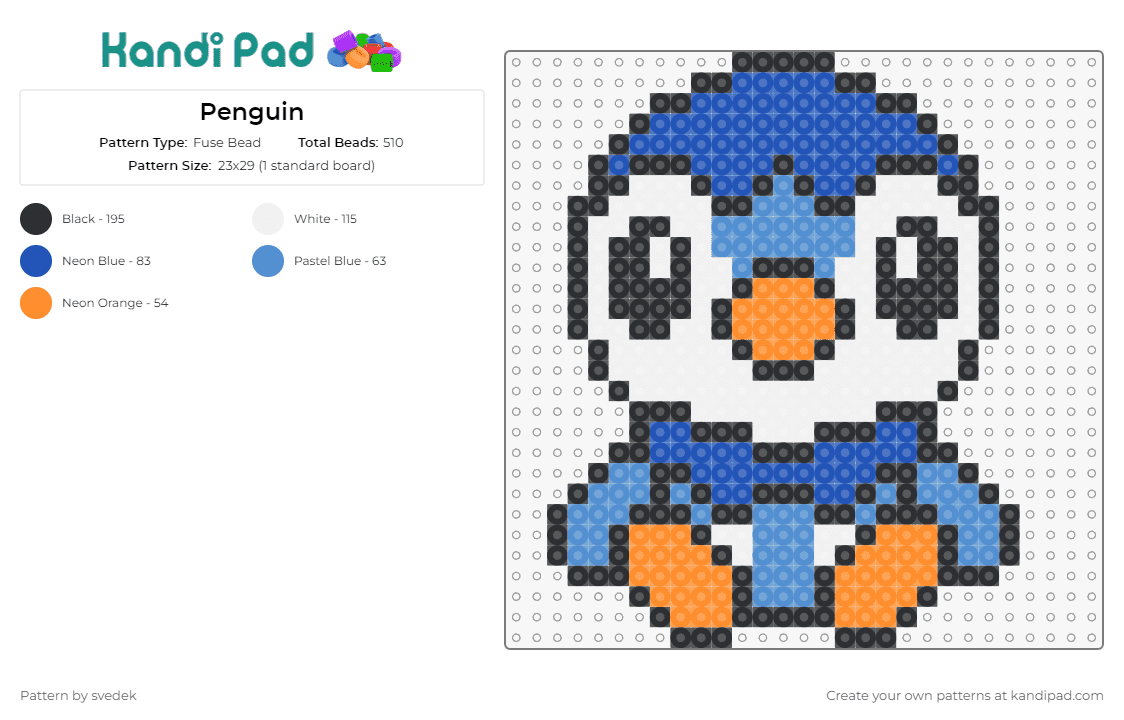 Penguin - Fuse Bead Pattern by svedek on Kandi Pad - penguin,animal,bird,cute