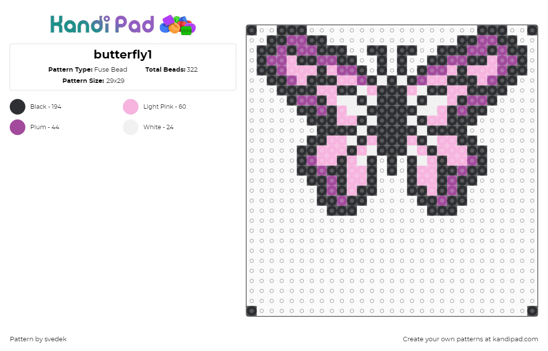 butterfly1 - Fuse Bead Pattern by svedek on Kandi Pad - pink