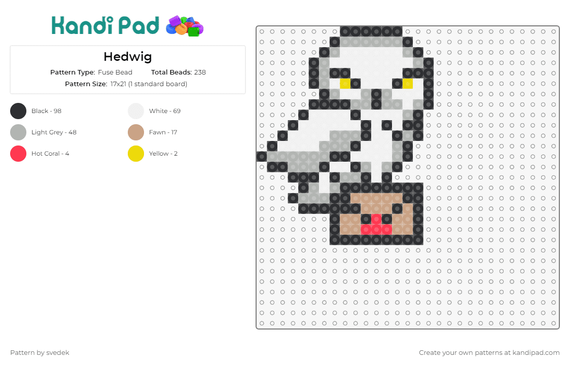 Hedwig - Fuse Bead Pattern by svedek on Kandi Pad - hedwig,harry potter,owl,fantasy,letter