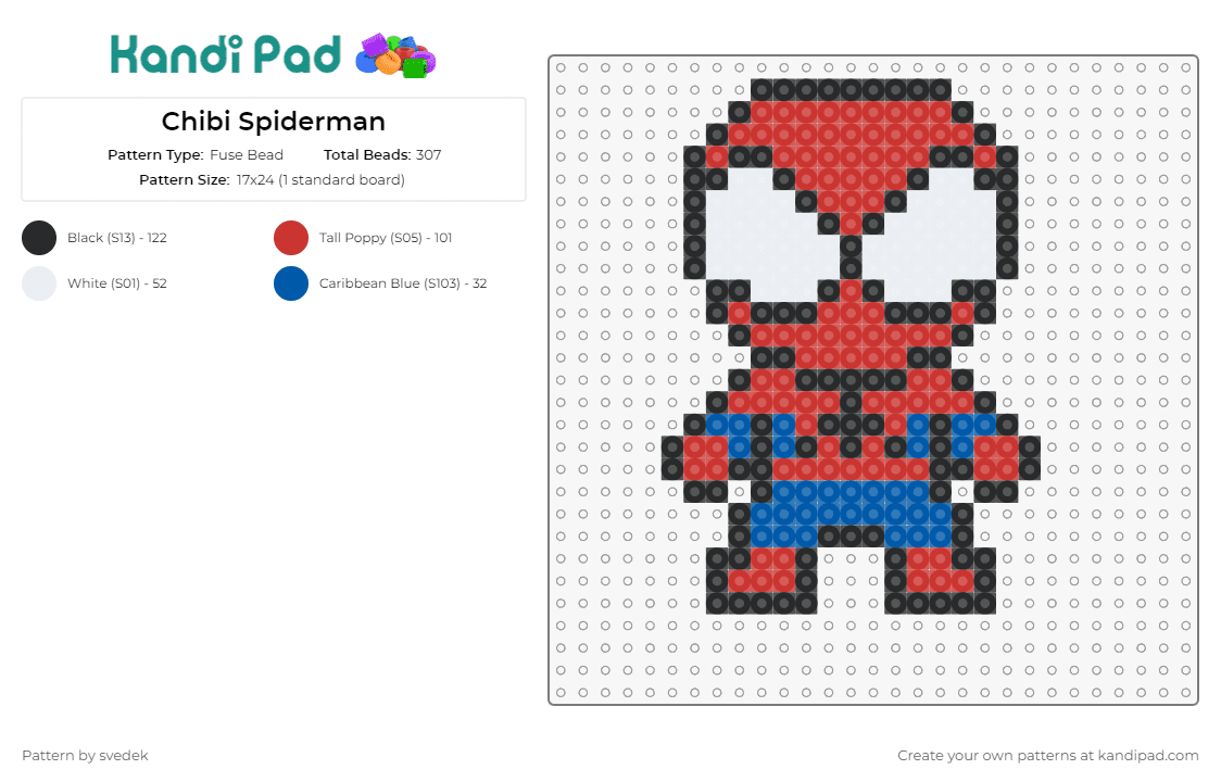 Chibi Spiderman - Fuse Bead Pattern by svedek on Kandi Pad - spiderman,superhero,marvel