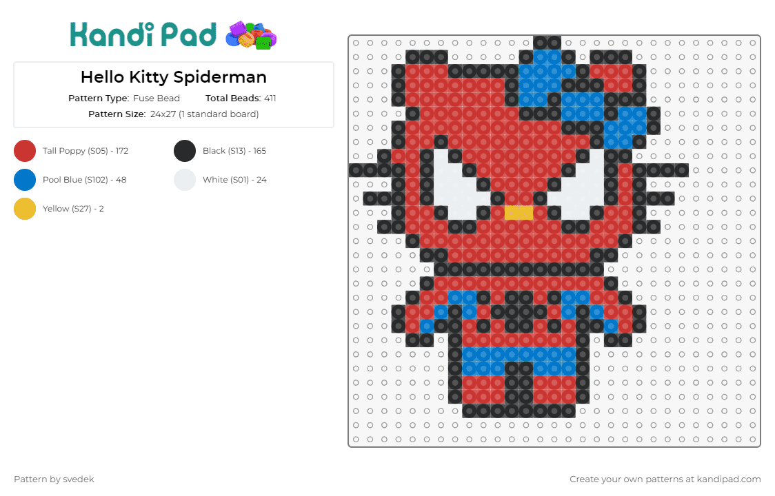 Hello Kitty Spiderman Fuse Bead Pattern - Kandi Pad  Kandi Patterns, Fuse  Bead Patterns, Pony Bead Patterns, AI-Driven Designs