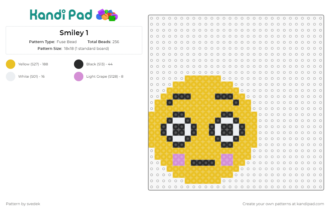 Smiley 1 - Fuse Bead Pattern by svedek on Kandi Pad - emoji,blush,classic,expression,recognizable,emotion,touch,yellow
