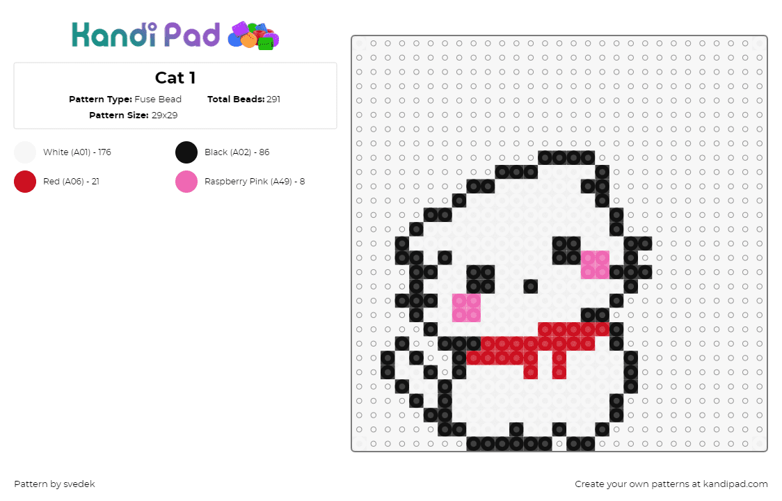 Cat 1 - Fuse Bead Pattern by svedek on Kandi Pad - kitten,cat,cute,animal,kawaii,chibi,scarf,white,red