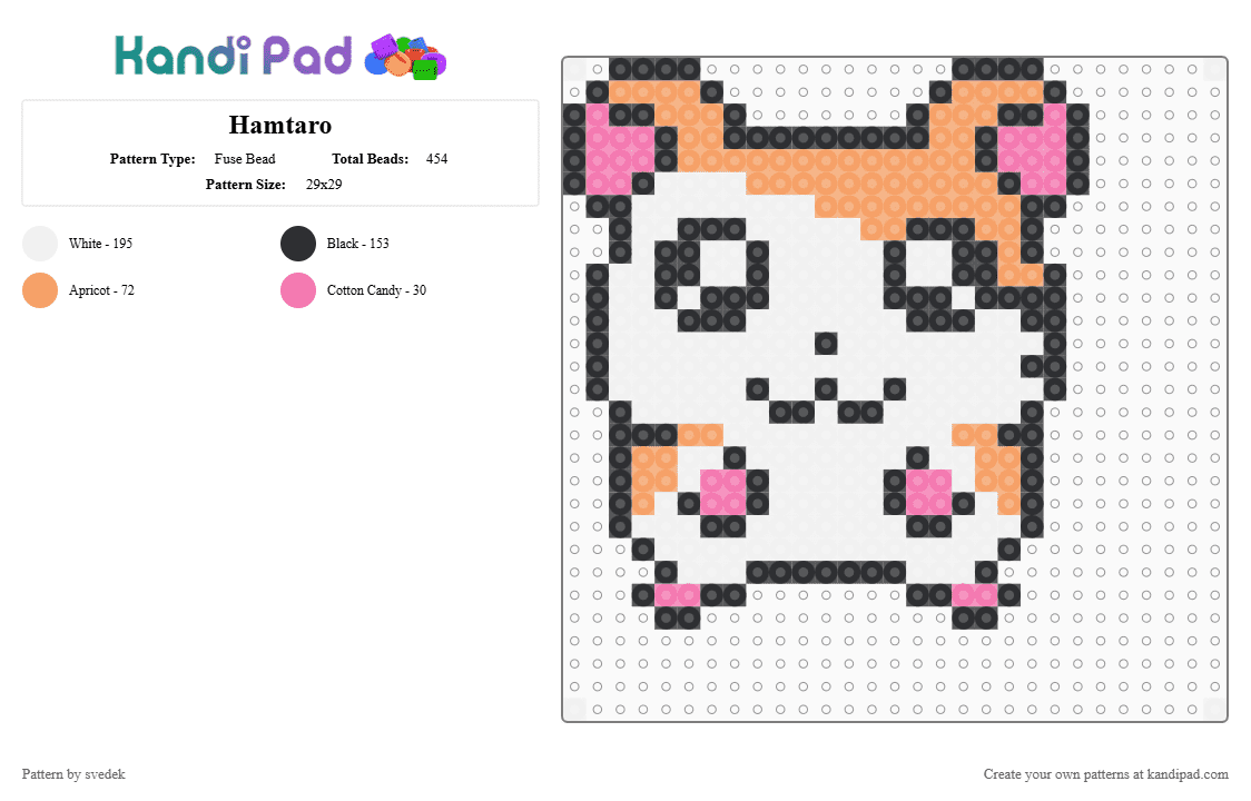 Hamtaro - Fuse Bead Pattern by svedek on Kandi Pad - hamtaro,hamster,white,pink,orange